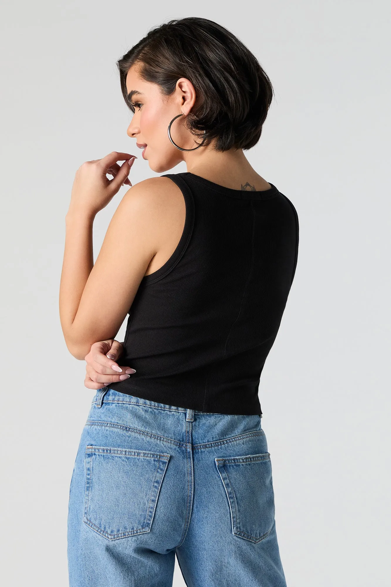 Ribbed Square Neck Cropped Tank sold by Urban Planet product image thumbnail 3