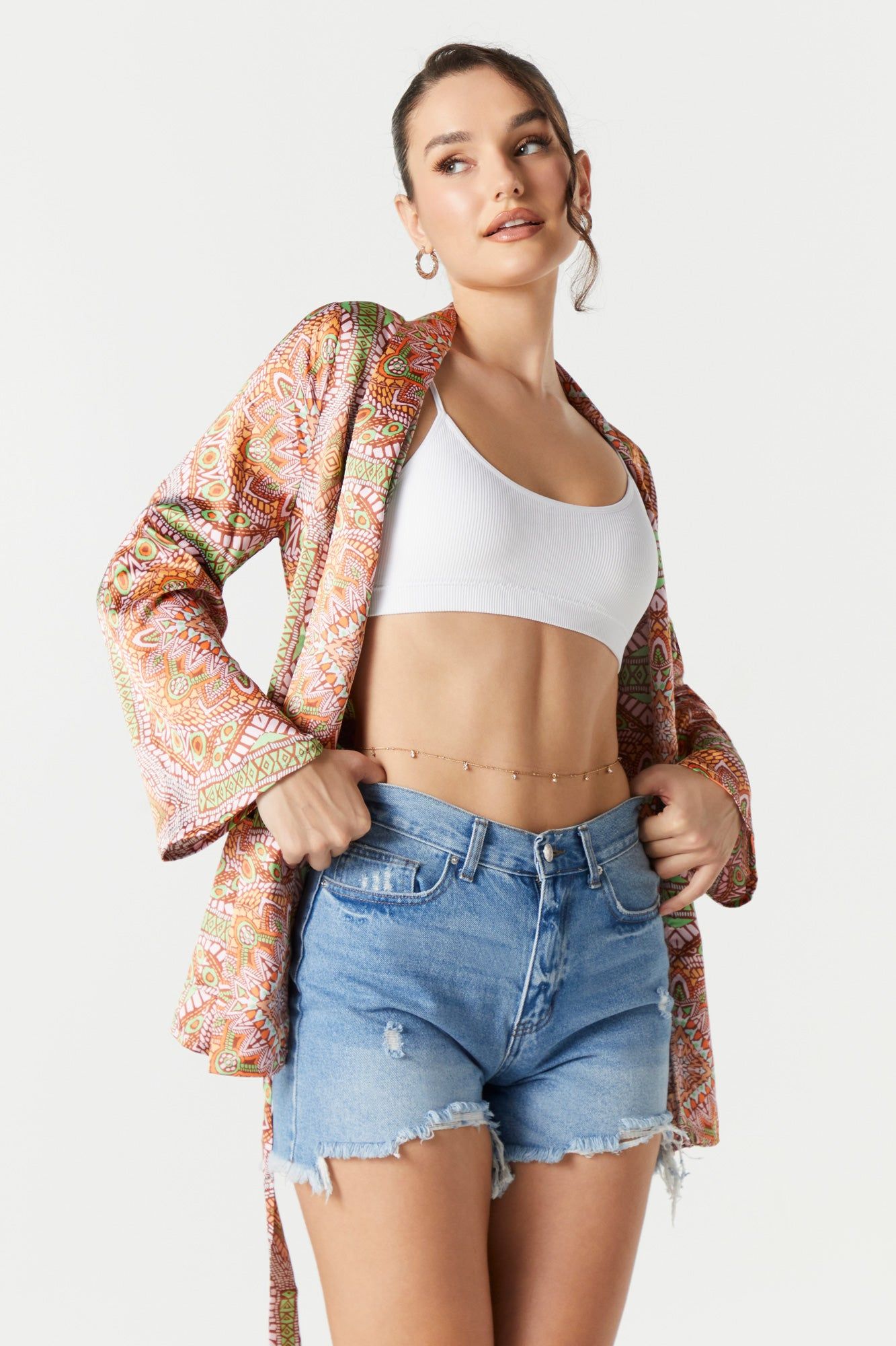 Satin Aztec Print Kimono sold by Urban Planet