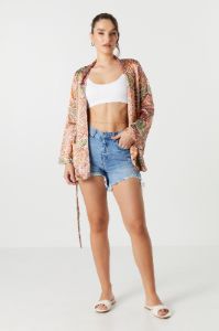 Satin Aztec Print Kimono sold by Urban Planet