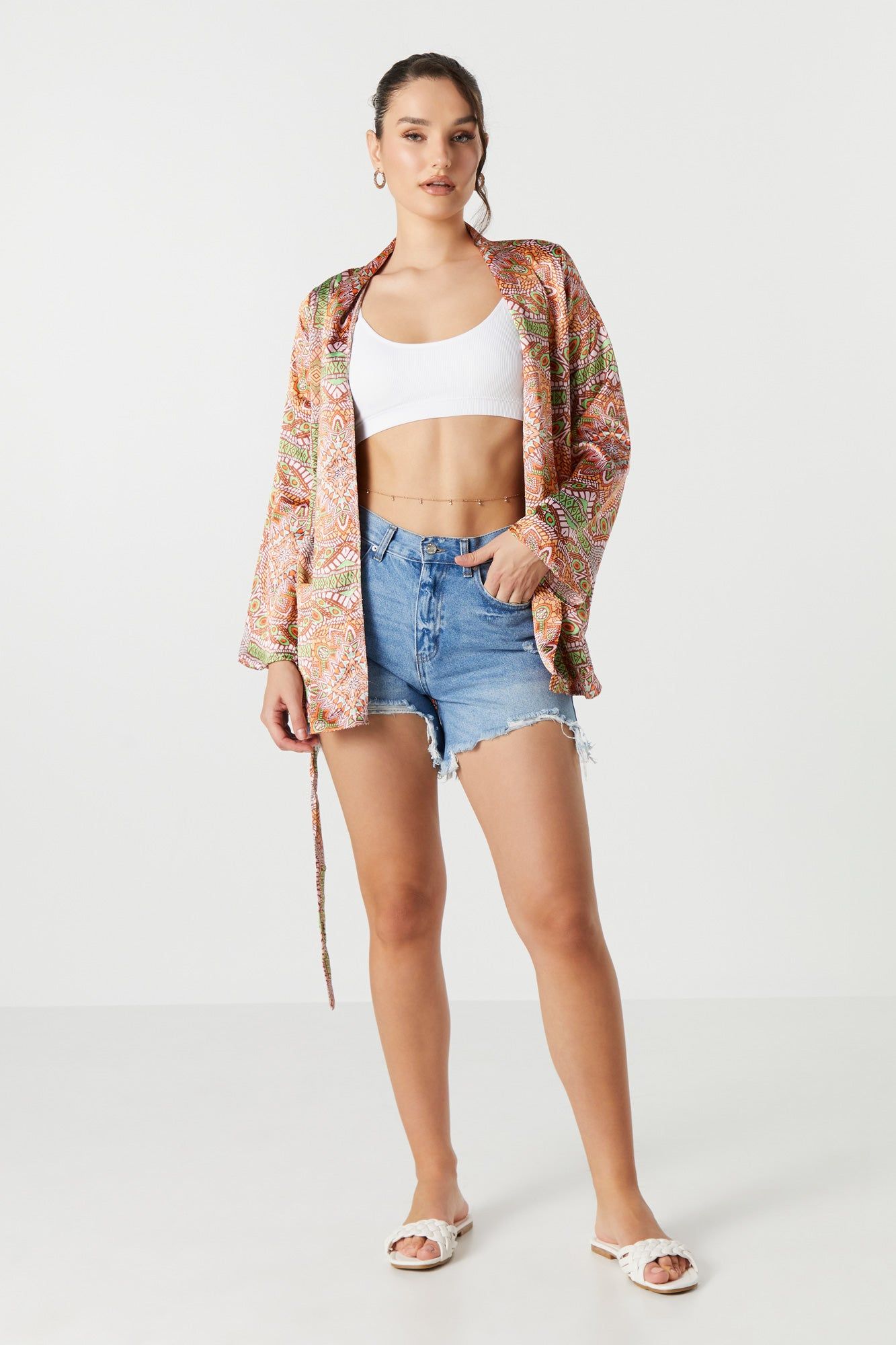 Satin Aztec Print Kimono sold by Urban Planet product image thumbnail 3