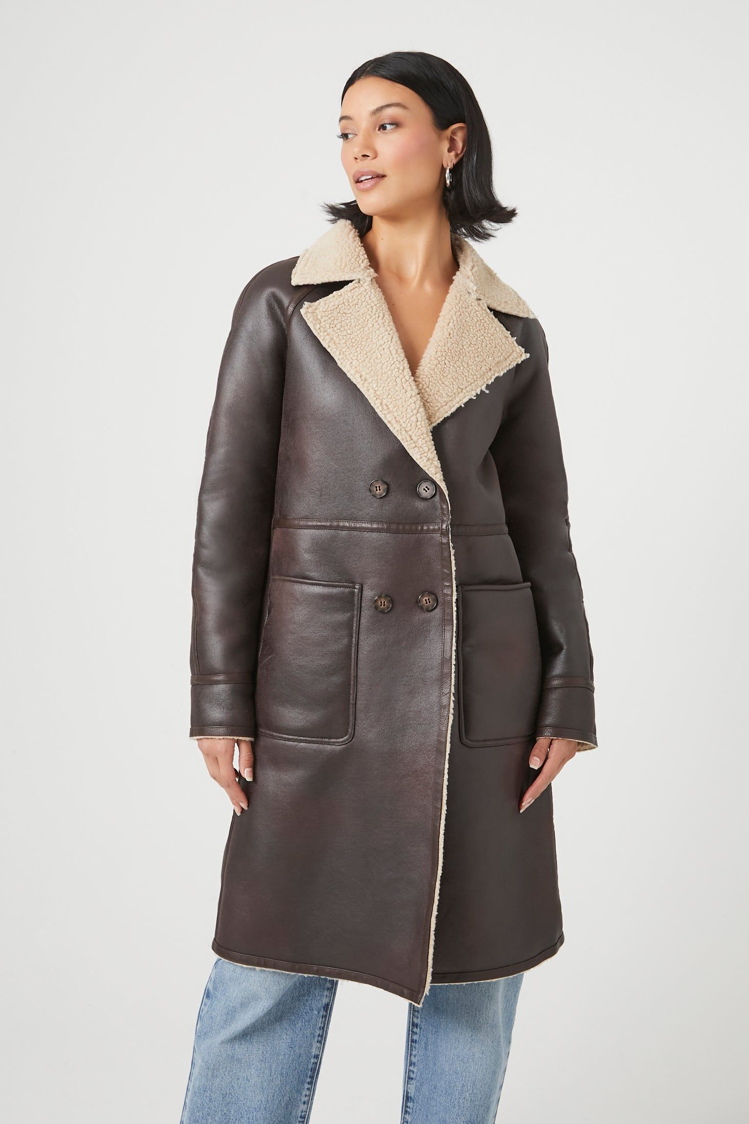 Faux Leather Sherpa Trim Jacket sold by Urban Planet