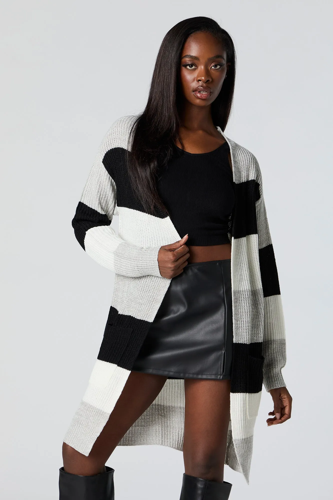 Ribbed Knit Wide Striped Cardigan sold by Urban Planet product image thumbnail 4