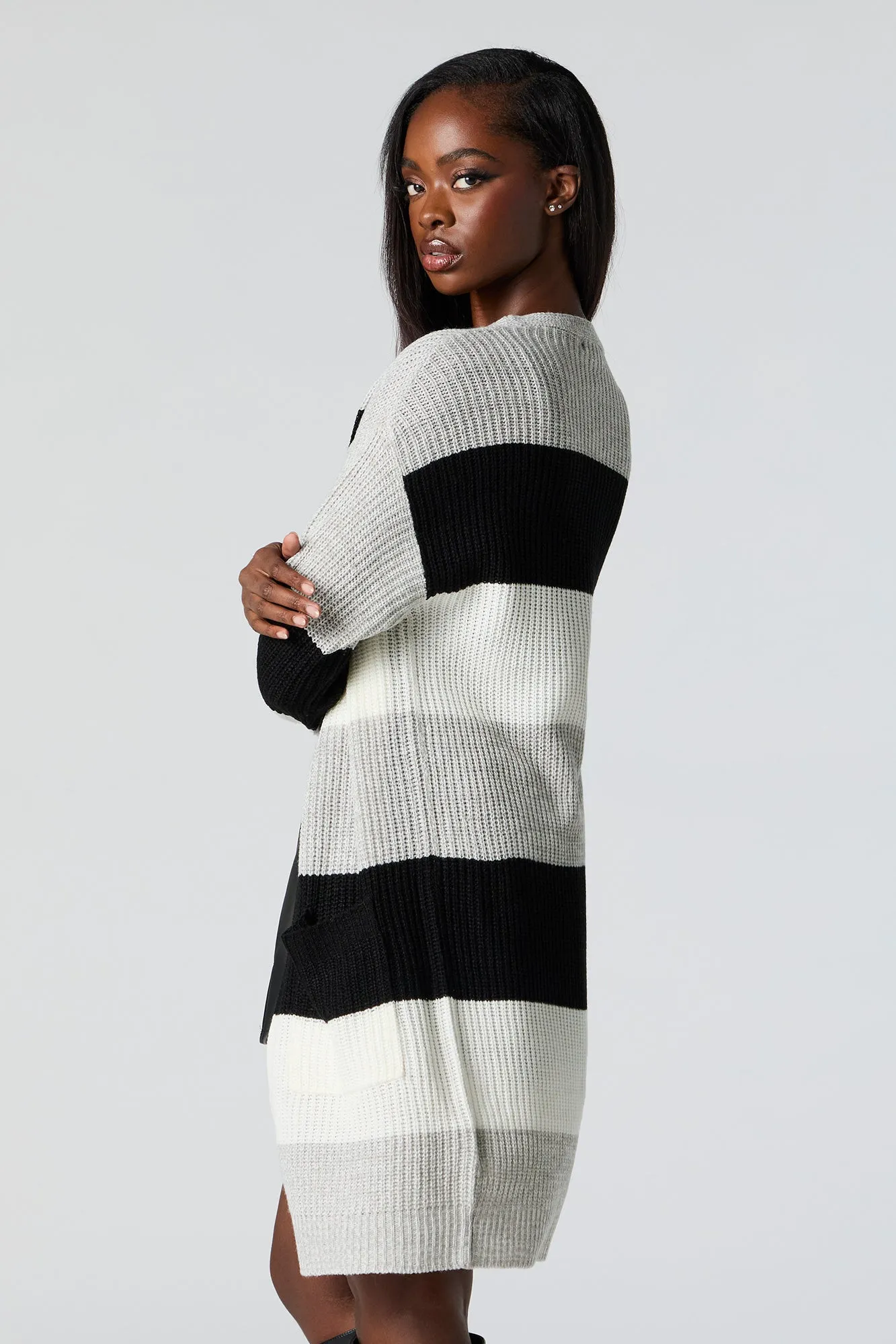 Ribbed Knit Wide Striped Cardigan sold by Urban Planet product image thumbnail 5