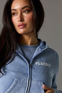 Playboy Bunny Graphic Zip-Up Washed Hoodie sold by Urban Planet