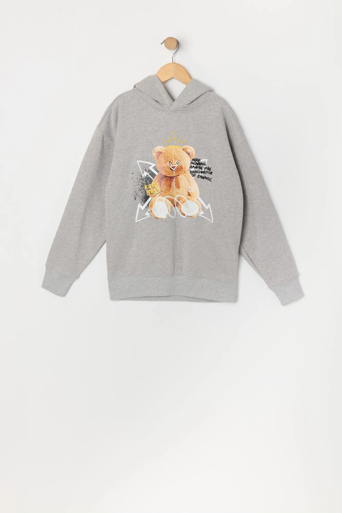 Haut à capuchon en molleton avec imprimé Keep Busy Bear pour garçon sold by Urban Planet