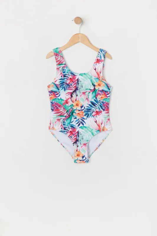 Girls Tropical Print One Piece Swimsuit with Built-In Cups sold by Urban Planet