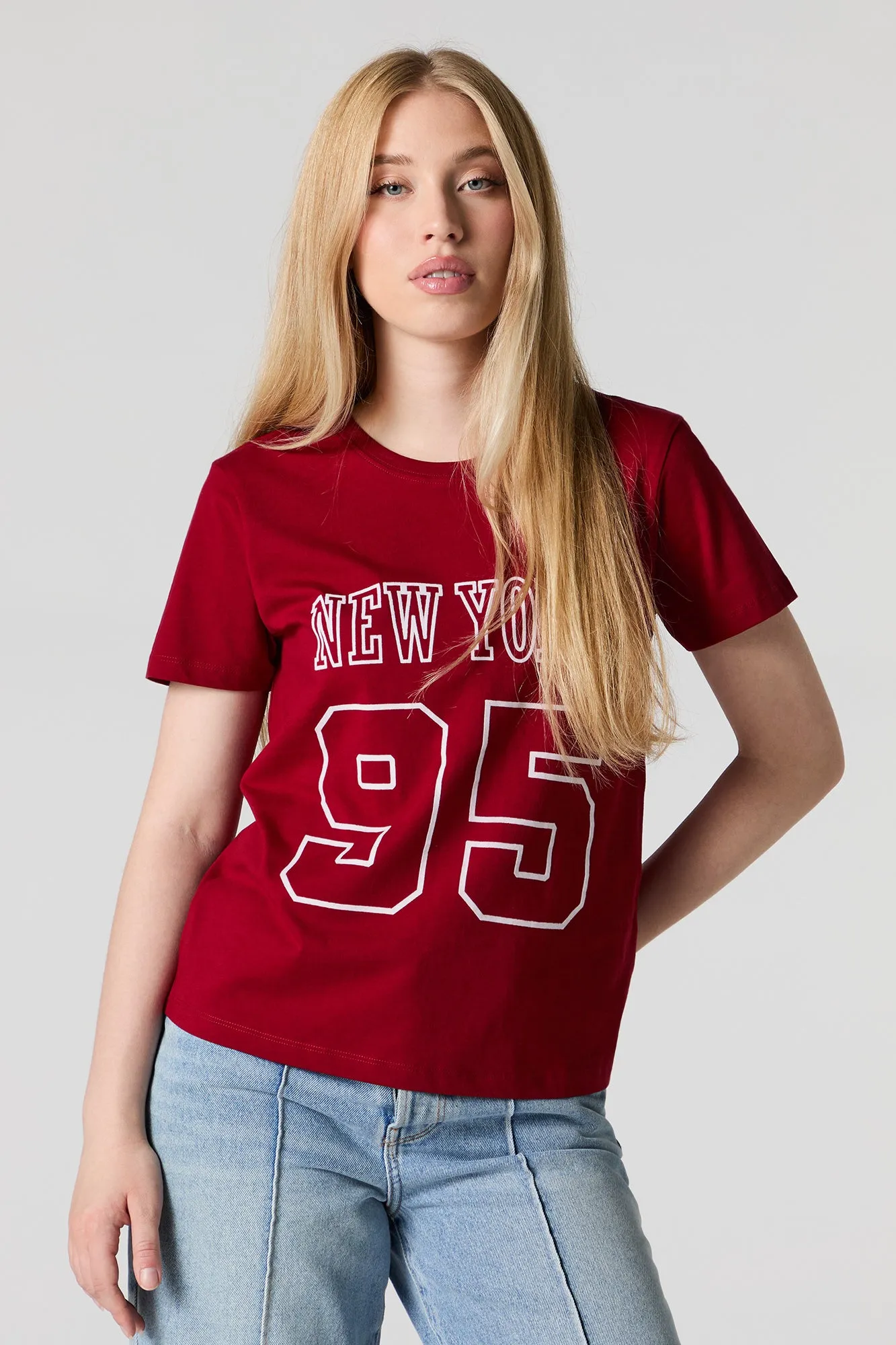 New York 95 Embroidered Boyfriend T-Shirt sold by Urban Planet