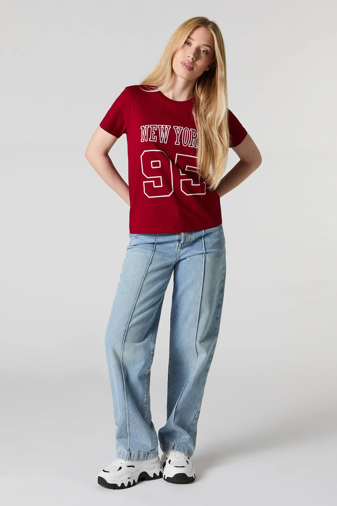 New York 95 Embroidered Boyfriend T-Shirt sold by Urban Planet product image thumbnail 3