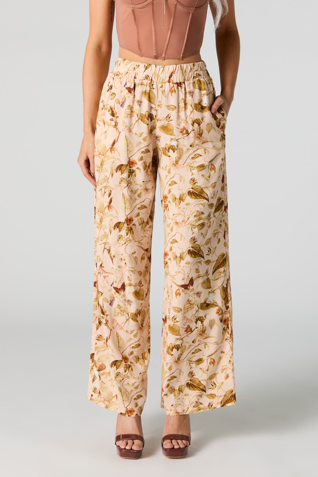 Tan Floral Wide Leg Pant sold by Urban Planet product image thumbnail 2