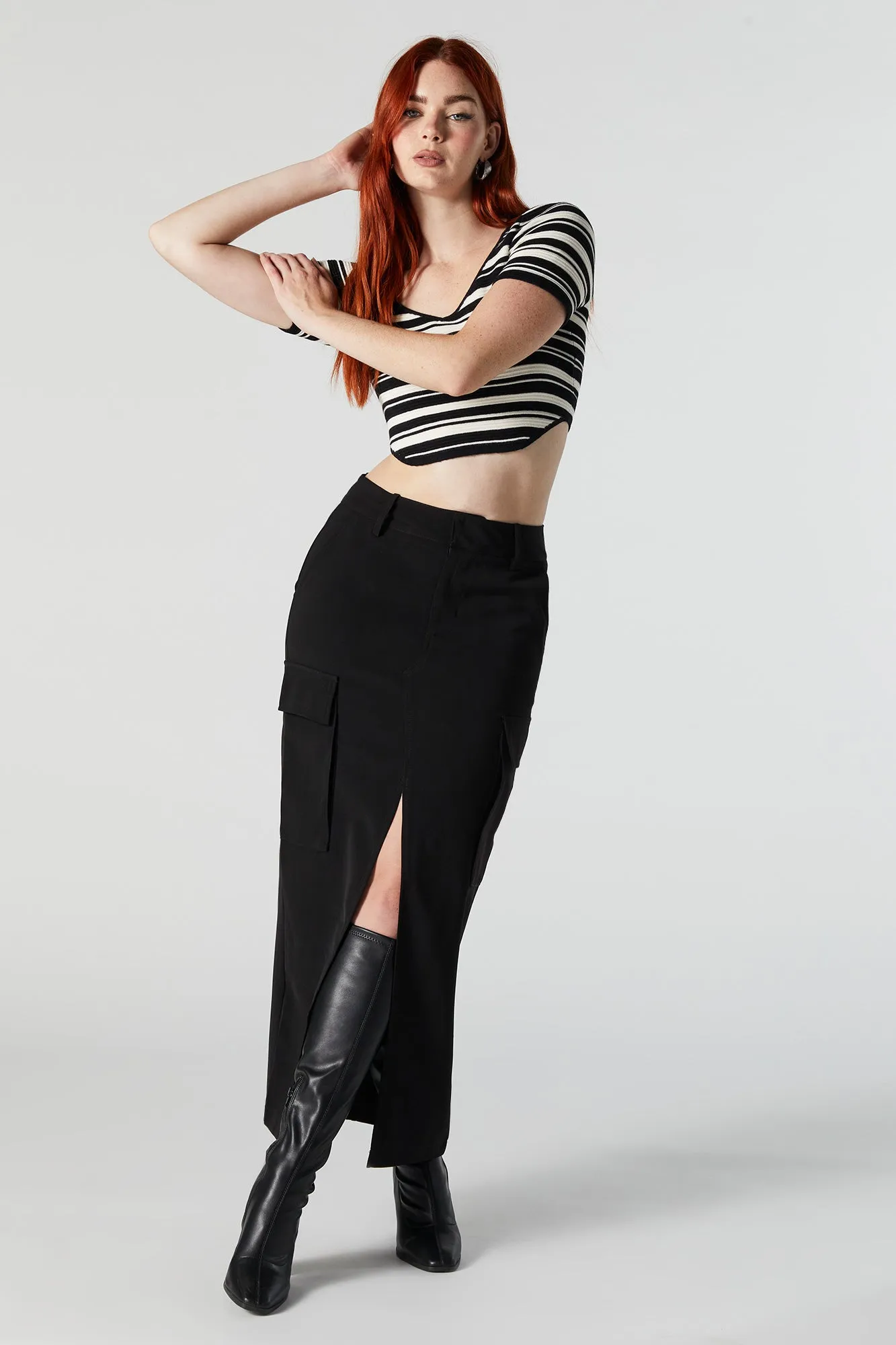 Haut côtelé court Rayé en tricot à manches courtes sold by Urban Planet product image thumbnail 3