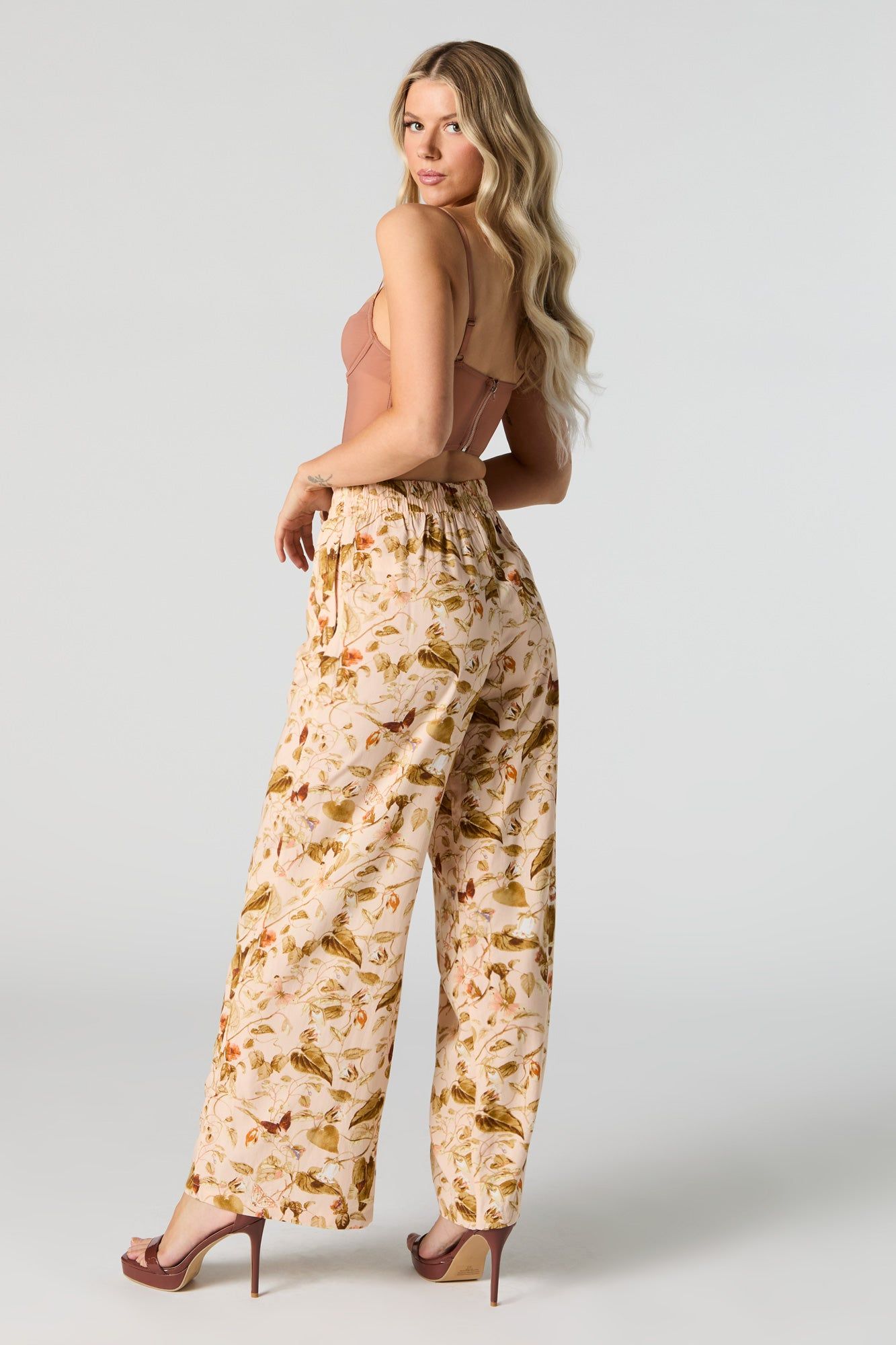 Tan Floral Wide Leg Pant sold by Urban Planet product image thumbnail 3