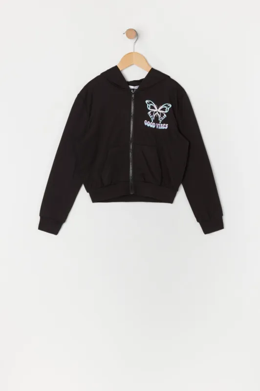 Girls Good Vibes Graphic Zip-Up Hoodie made by Urban Planet