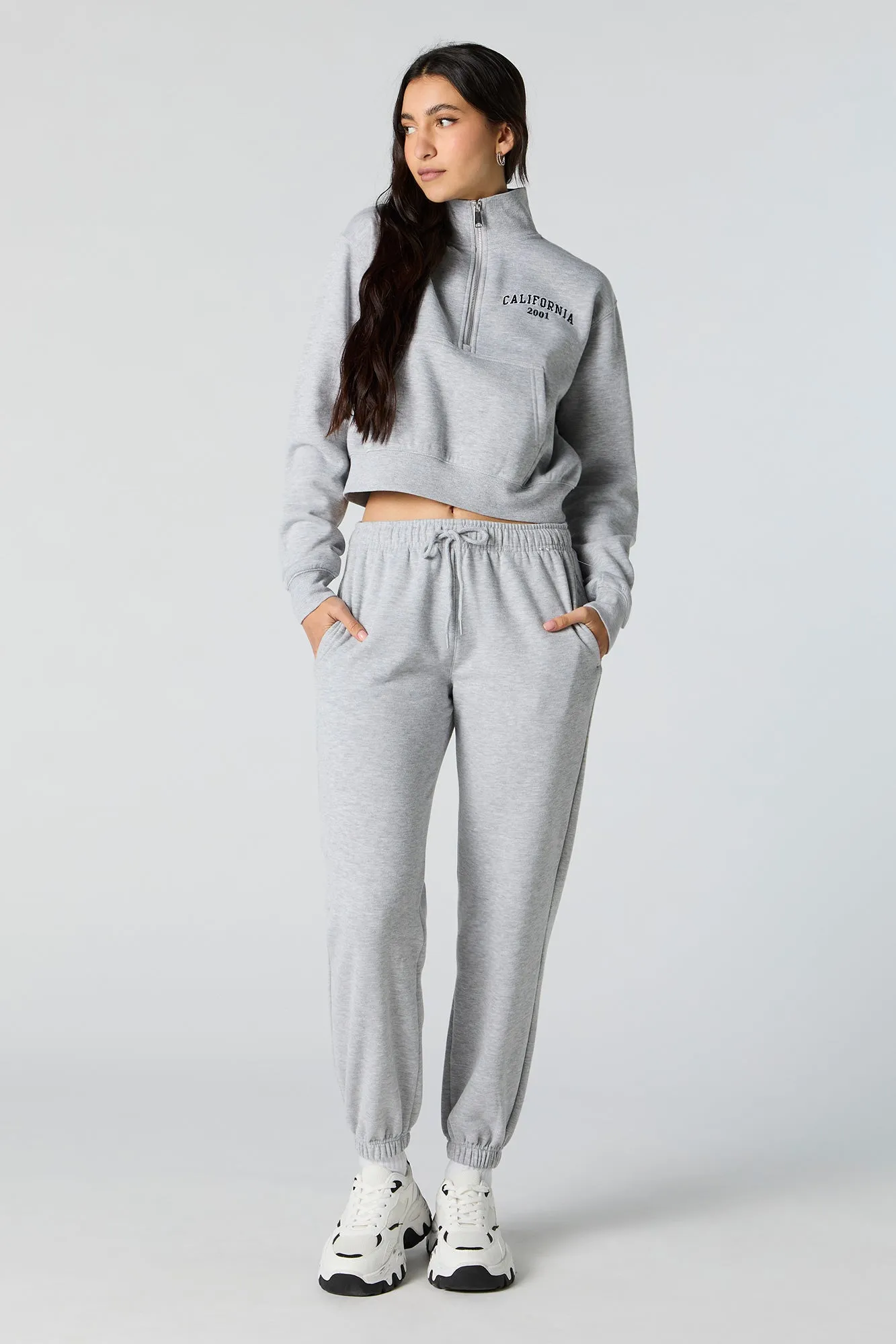 Embroidered Half Zip Fleece Sweatshirt sold by Urban Planet product image thumbnail 3