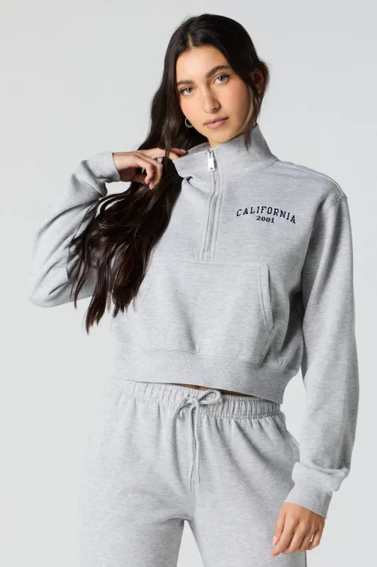 Embroidered Half Zip Fleece Sweatshirt sold by Urban Planet