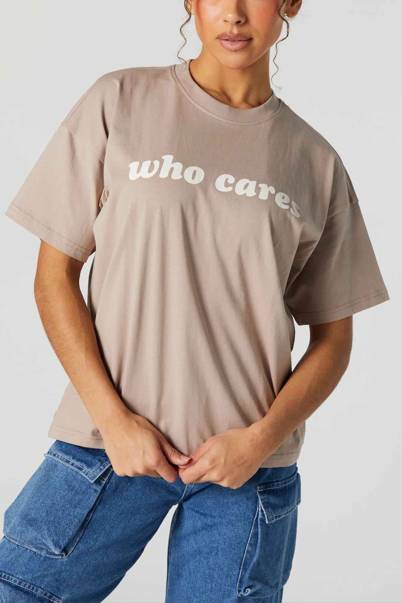 Who Cares Graphic Boyfriend T-Shirt sold by Urban Planet product image thumbnail 5