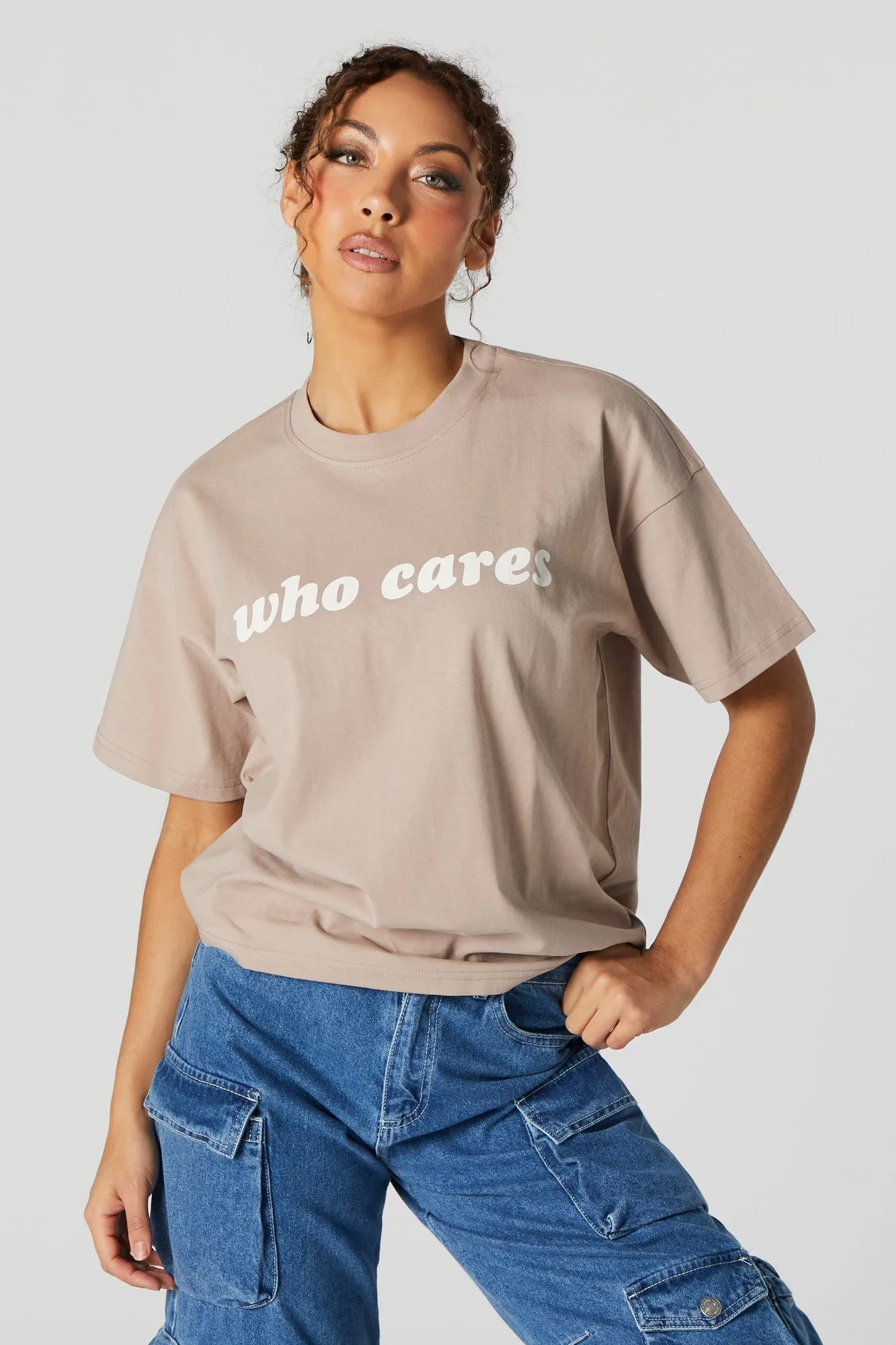 Who Cares Graphic Boyfriend T-Shirt sold by Urban Planet product image thumbnail 2