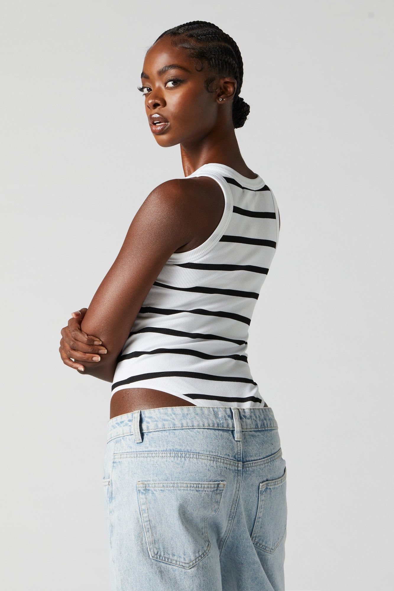 Striped Seamless Ribbed High Neck Bodysuit sold by Urban Planet product image thumbnail 5