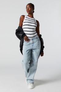 Striped Seamless Ribbed High Neck Bodysuit sold by Urban Planet