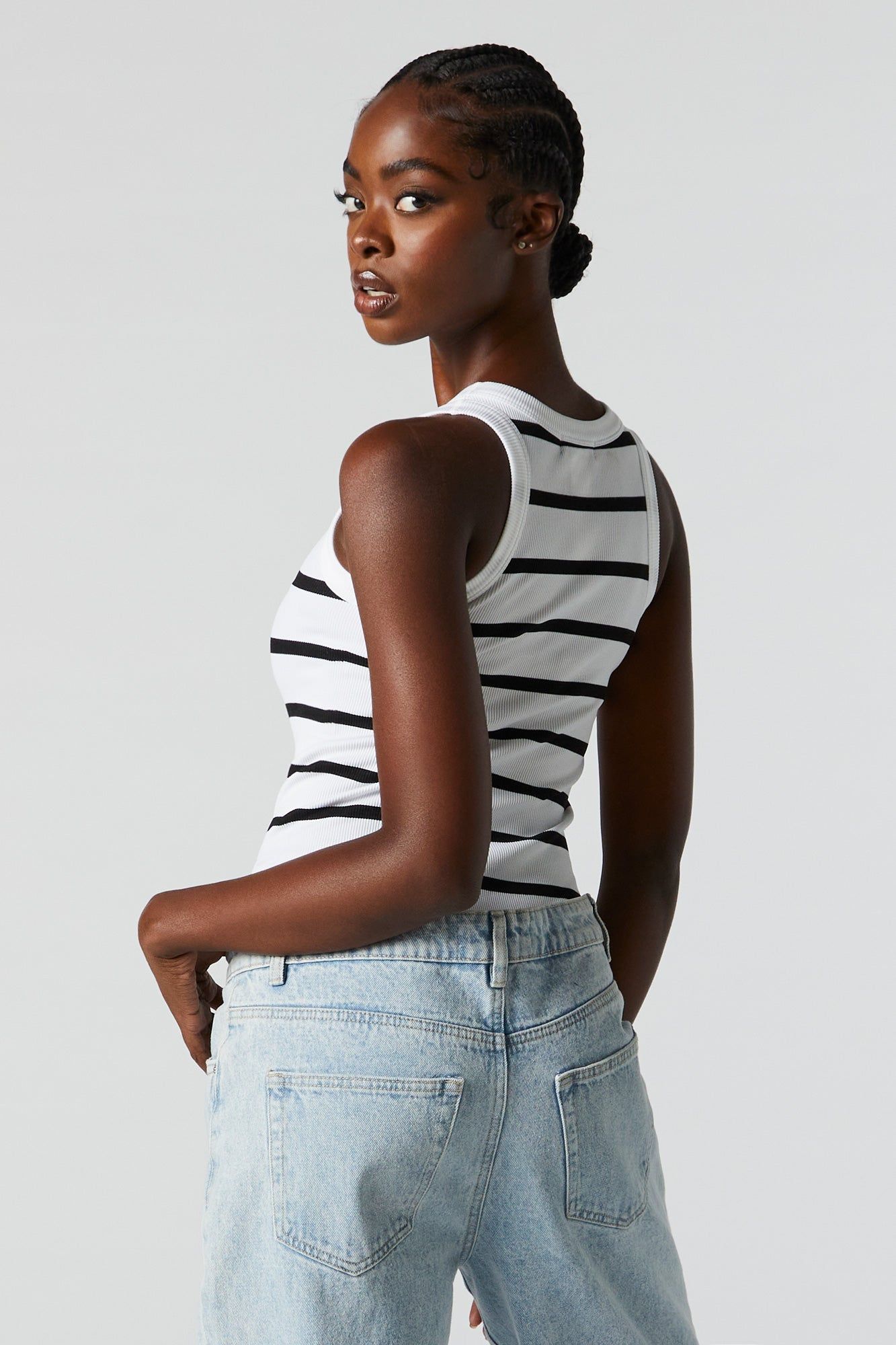 Striped Seamless Ribbed High Neck Bodysuit sold by Urban Planet product image thumbnail 2