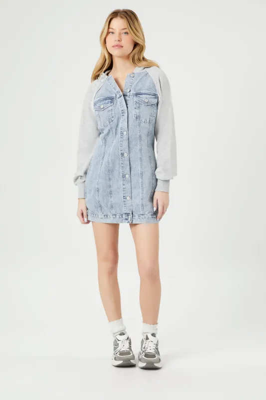 Denim Hooded Combo Mini Dress sold by Urban Planet