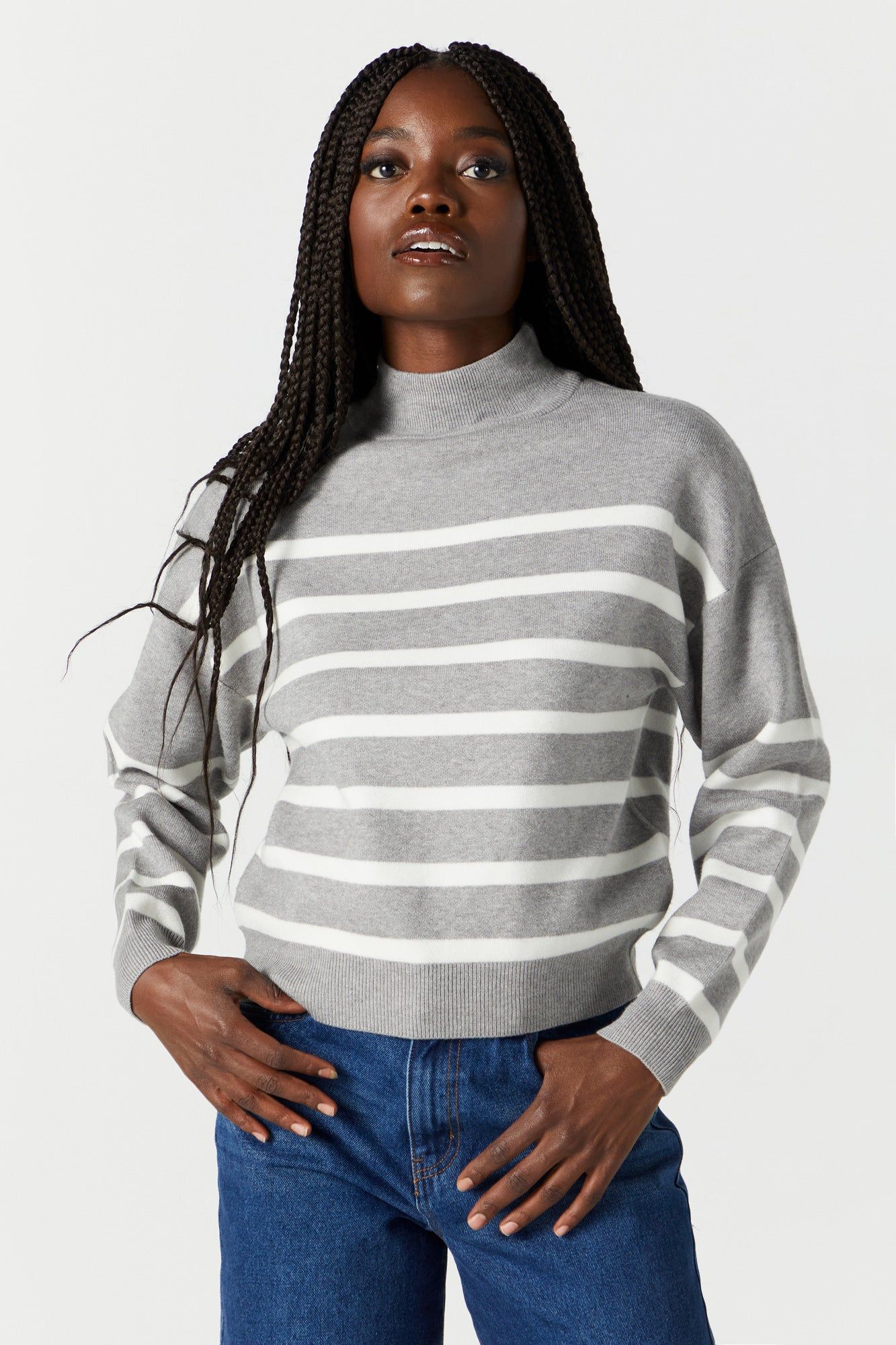Mock Neck Striped Sweater sold by Urban Planet