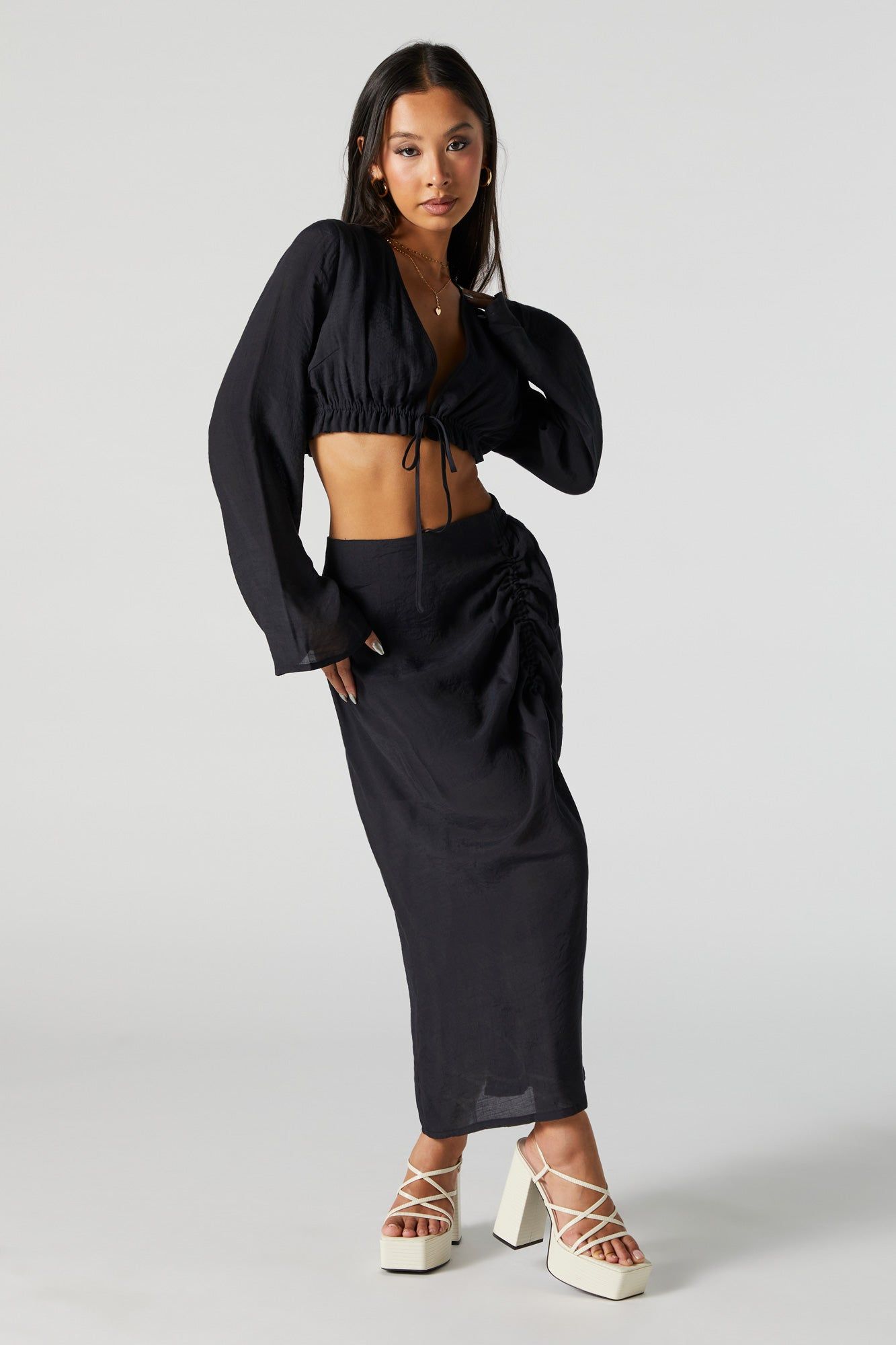 Jupe mi-longue froncée à cordon de serrage sold by Urban Planet product image thumbnail 4