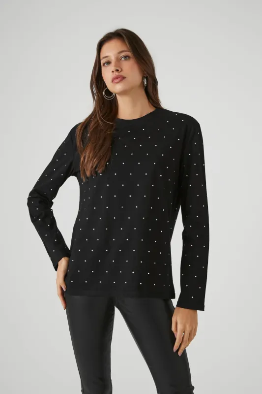 Rhinestone Long Sleeve Top sold by Urban Planet