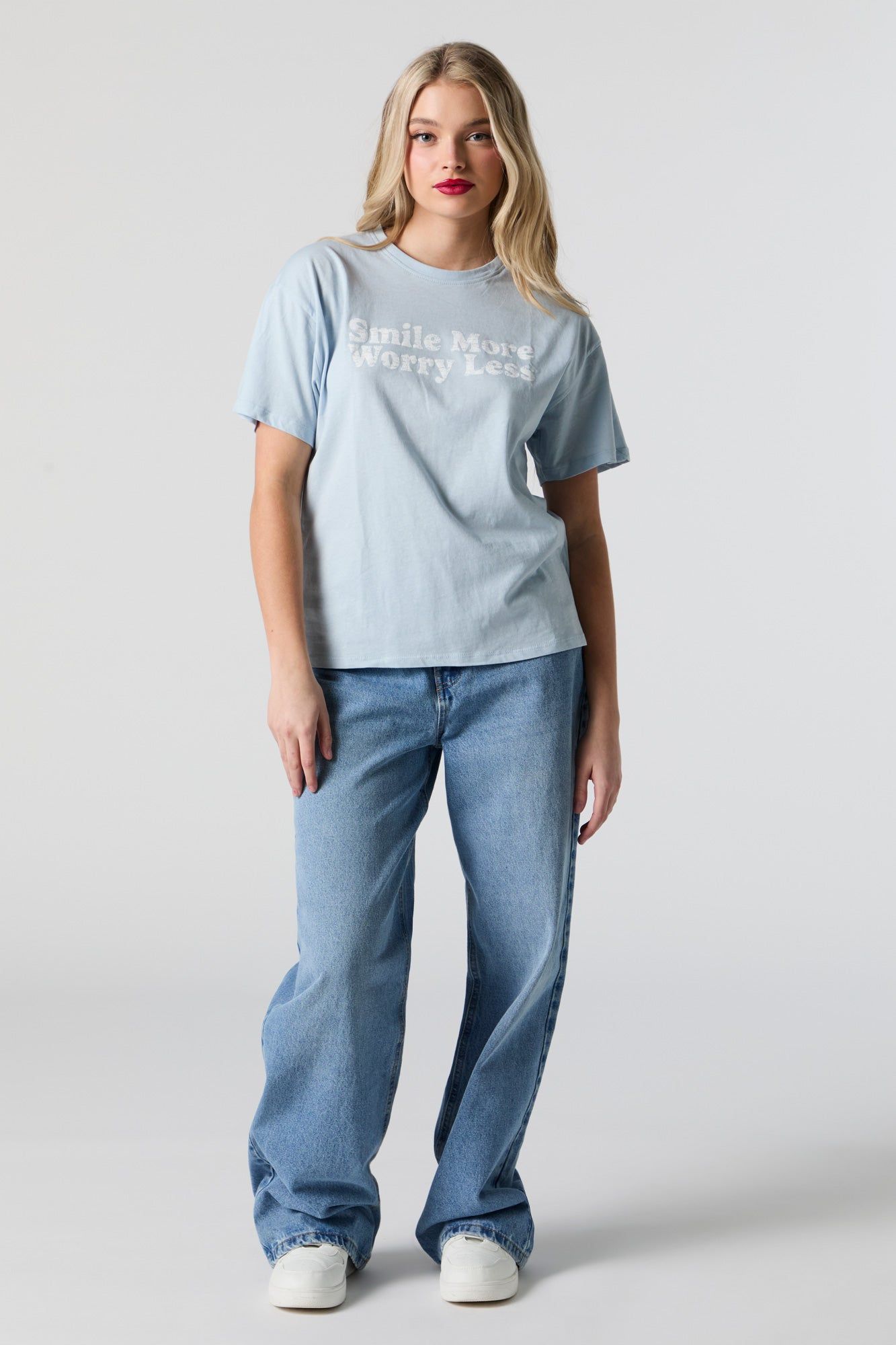 Smile More Worry Less Graphic Boyfriend T-Shirt sold by Urban Planet product image thumbnail 3