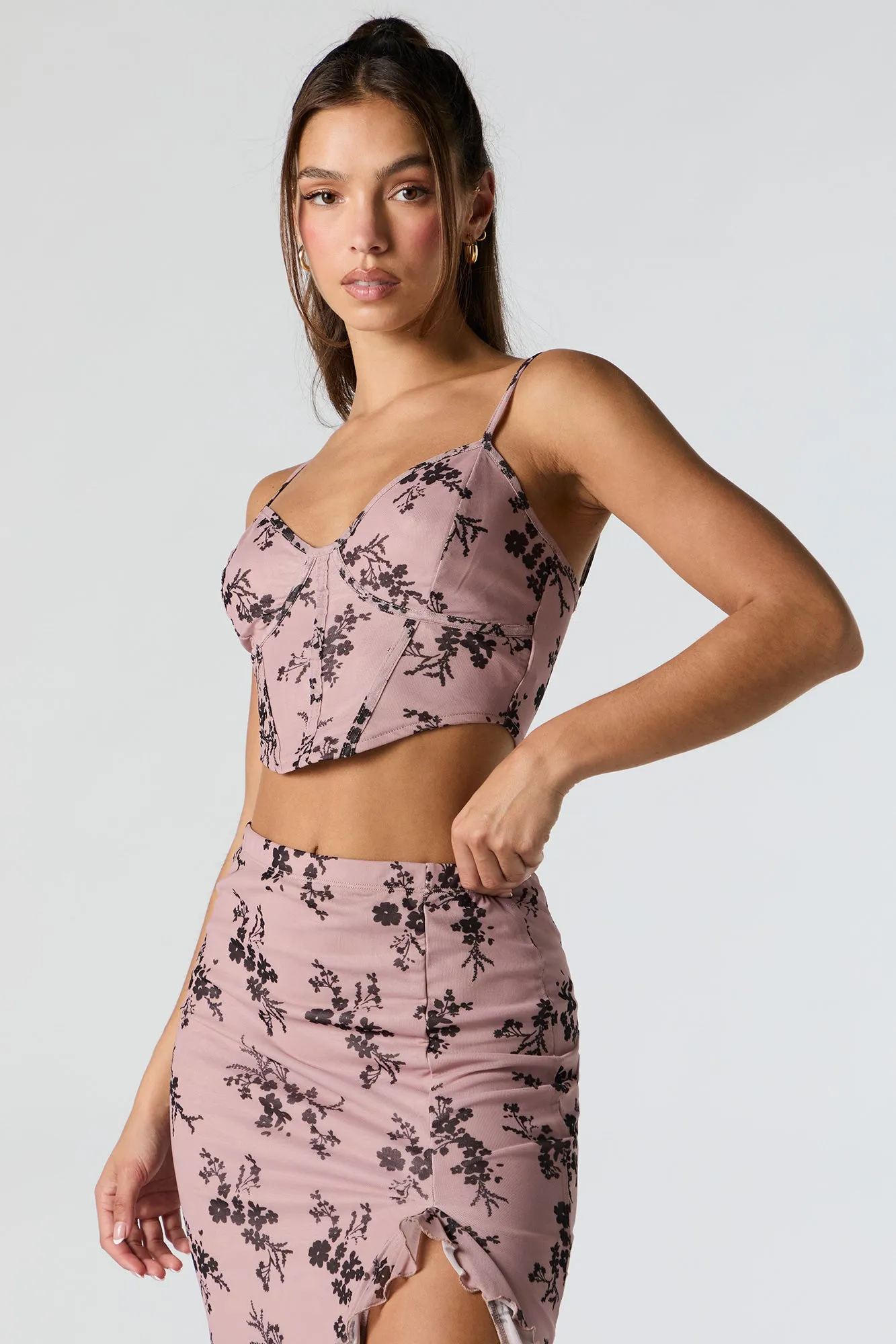 Printed Mesh Corset Crop Top sold by Urban Planet