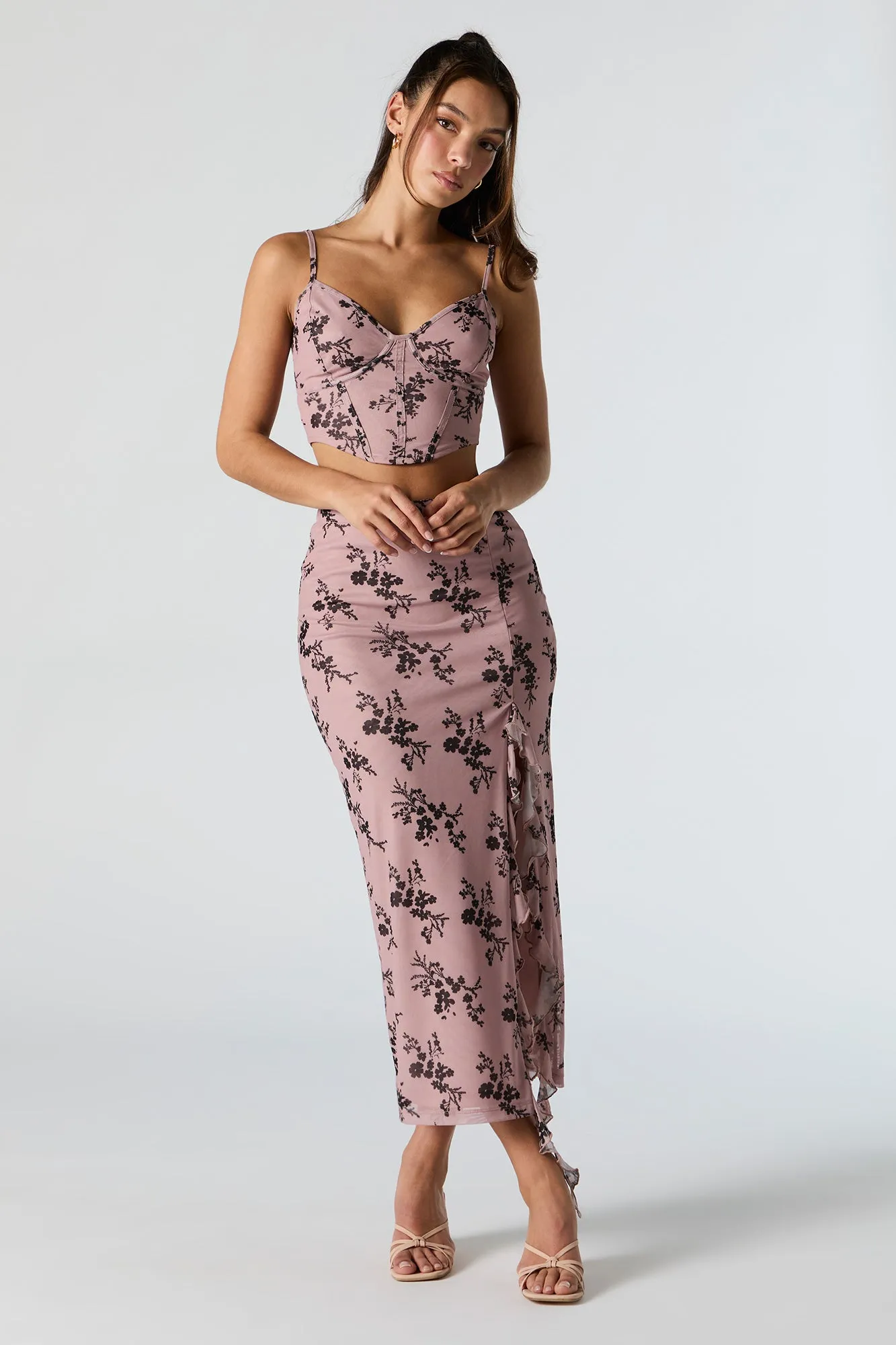 Printed Mesh Corset Crop Top sold by Urban Planet product image thumbnail 3