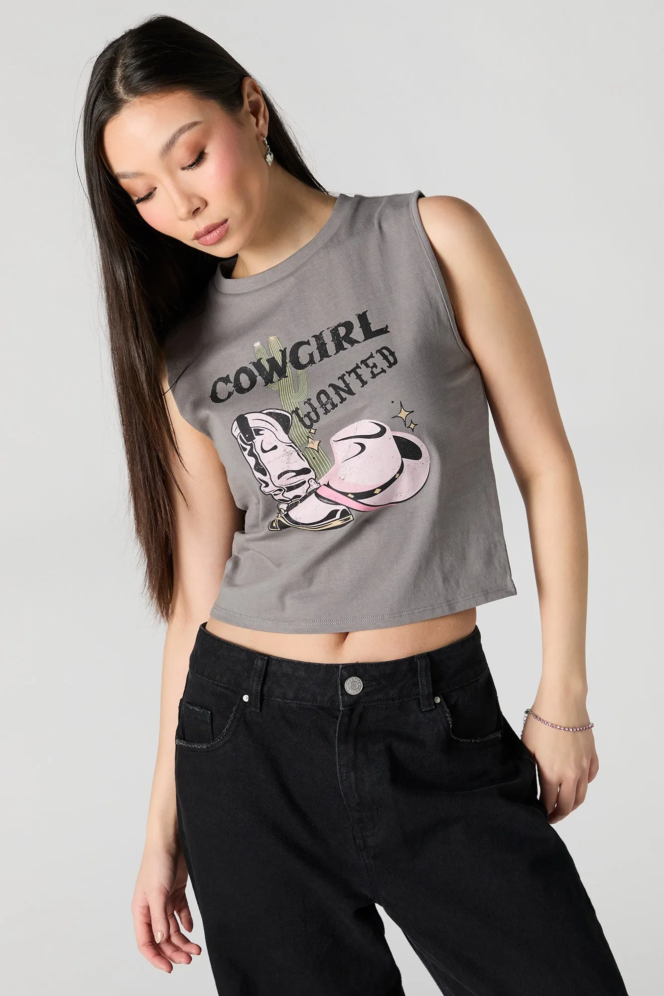 Cowgirl Wanted Graphic Cropped Tank sold by Urban Planet