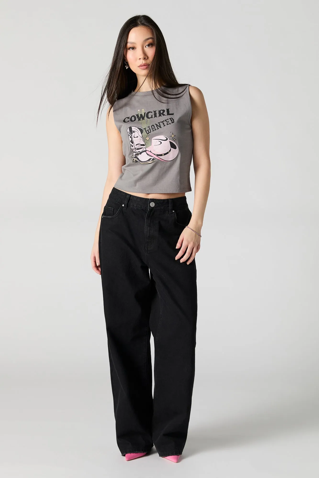 Cowgirl Wanted Graphic Cropped Tank sold by Urban Planet product image thumbnail 3