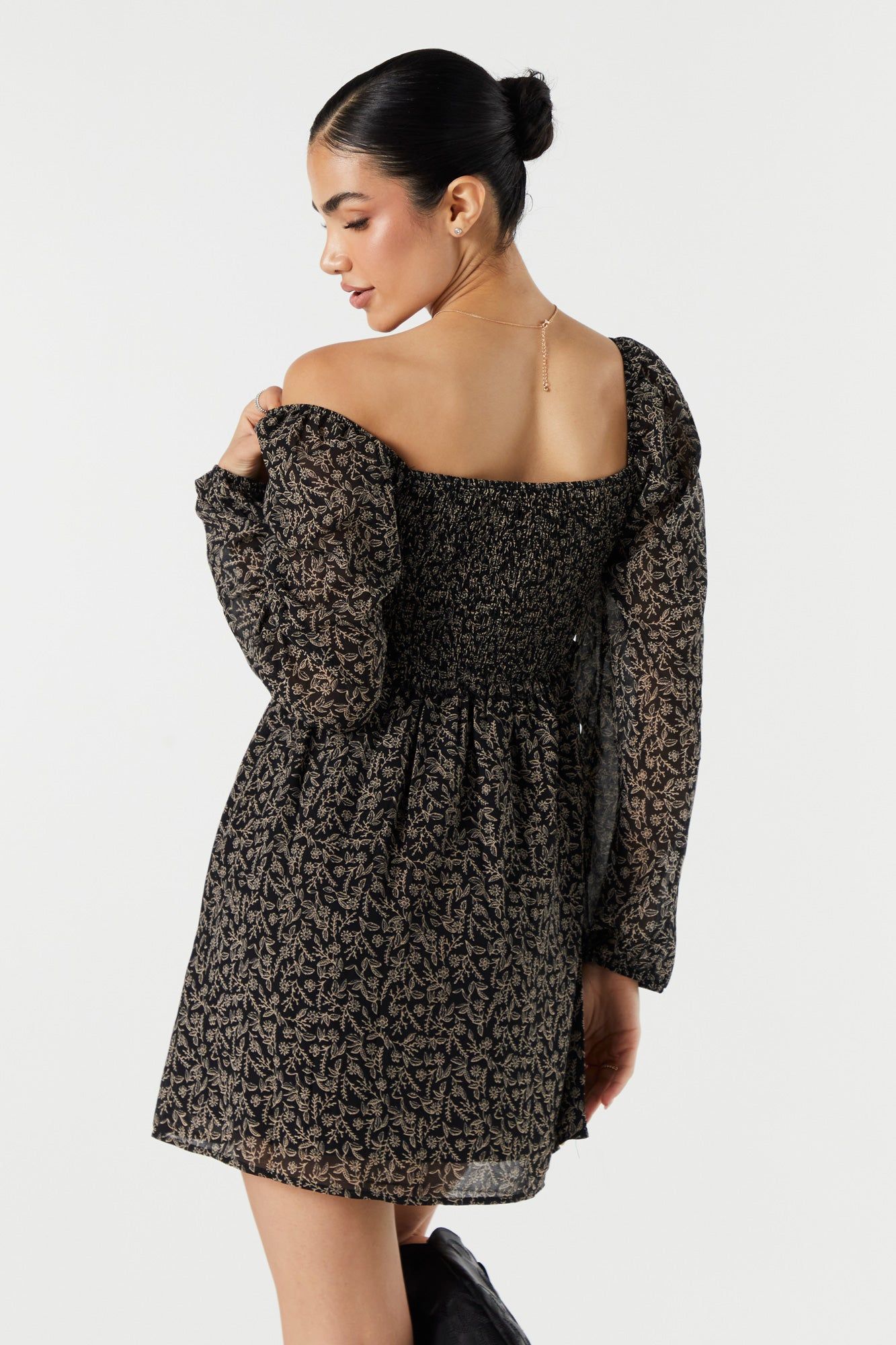 Floral Smocked Long Sleeve Mini Dress sold by Urban Planet product image thumbnail 3