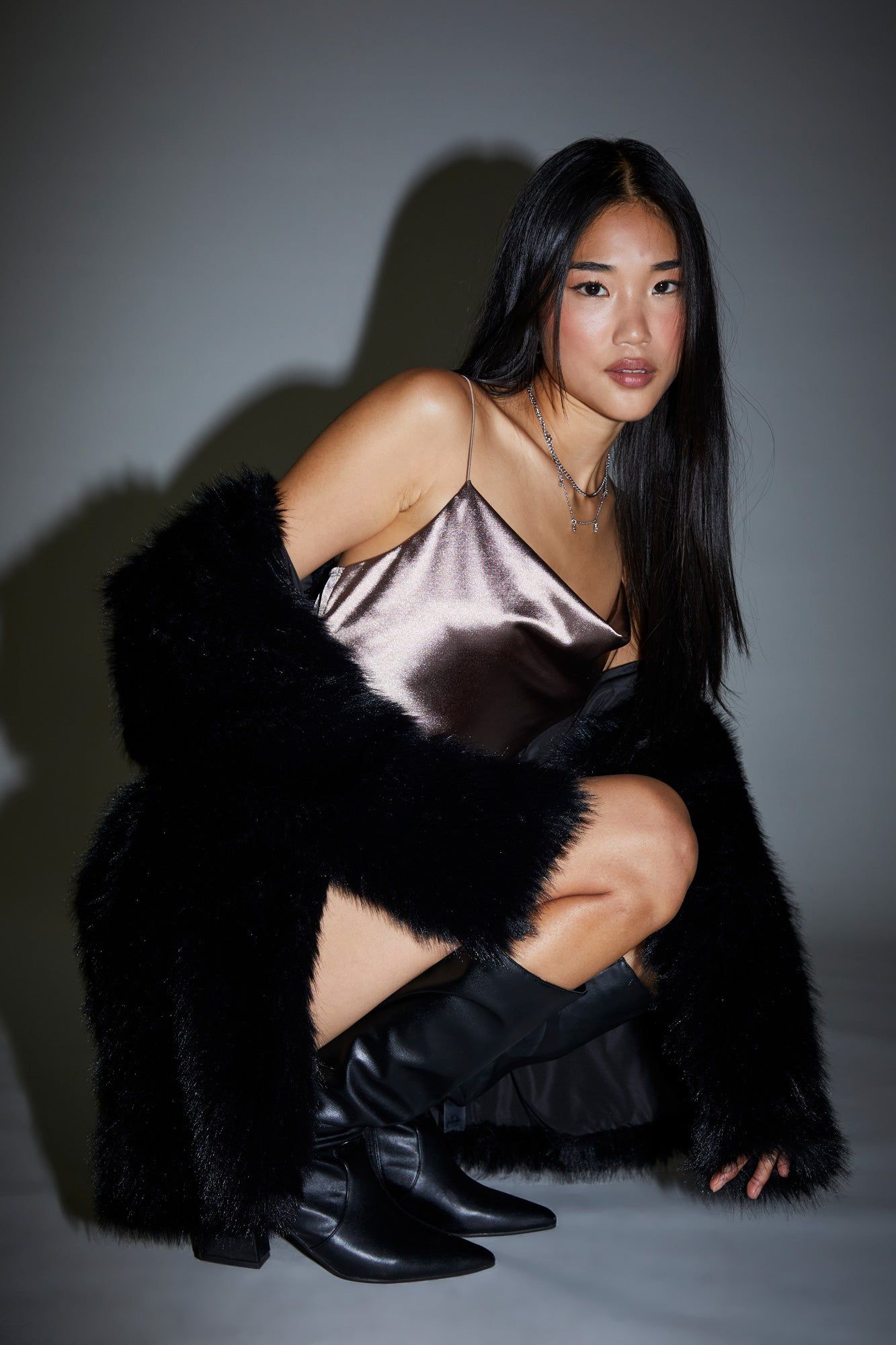 Brown Satin Cowl Neck Bodysuit sold by Urban Planet