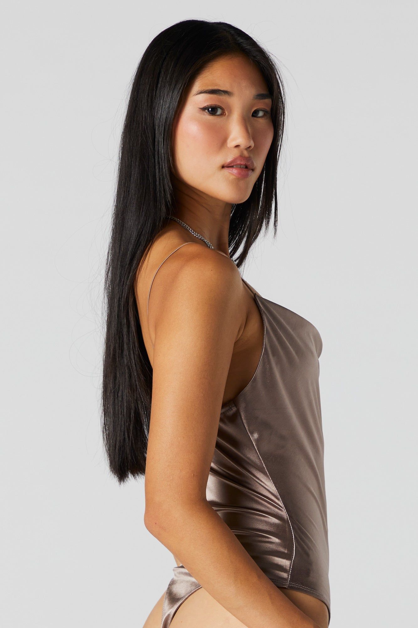 Brown Satin Cowl Neck Bodysuit sold by Urban Planet product image thumbnail 3