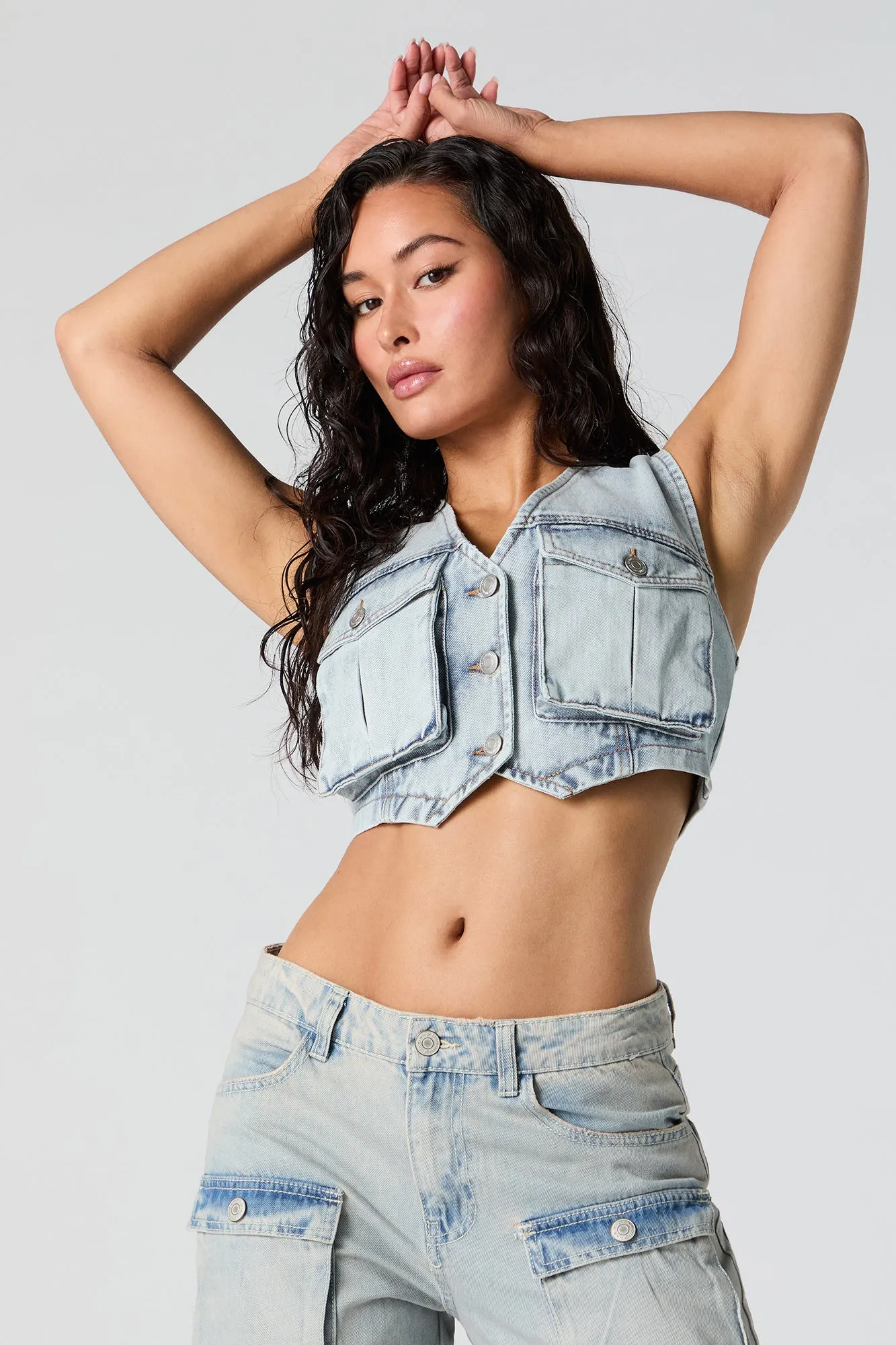 Denim Cargo Vest sold by Urban Planet product image thumbnail 5