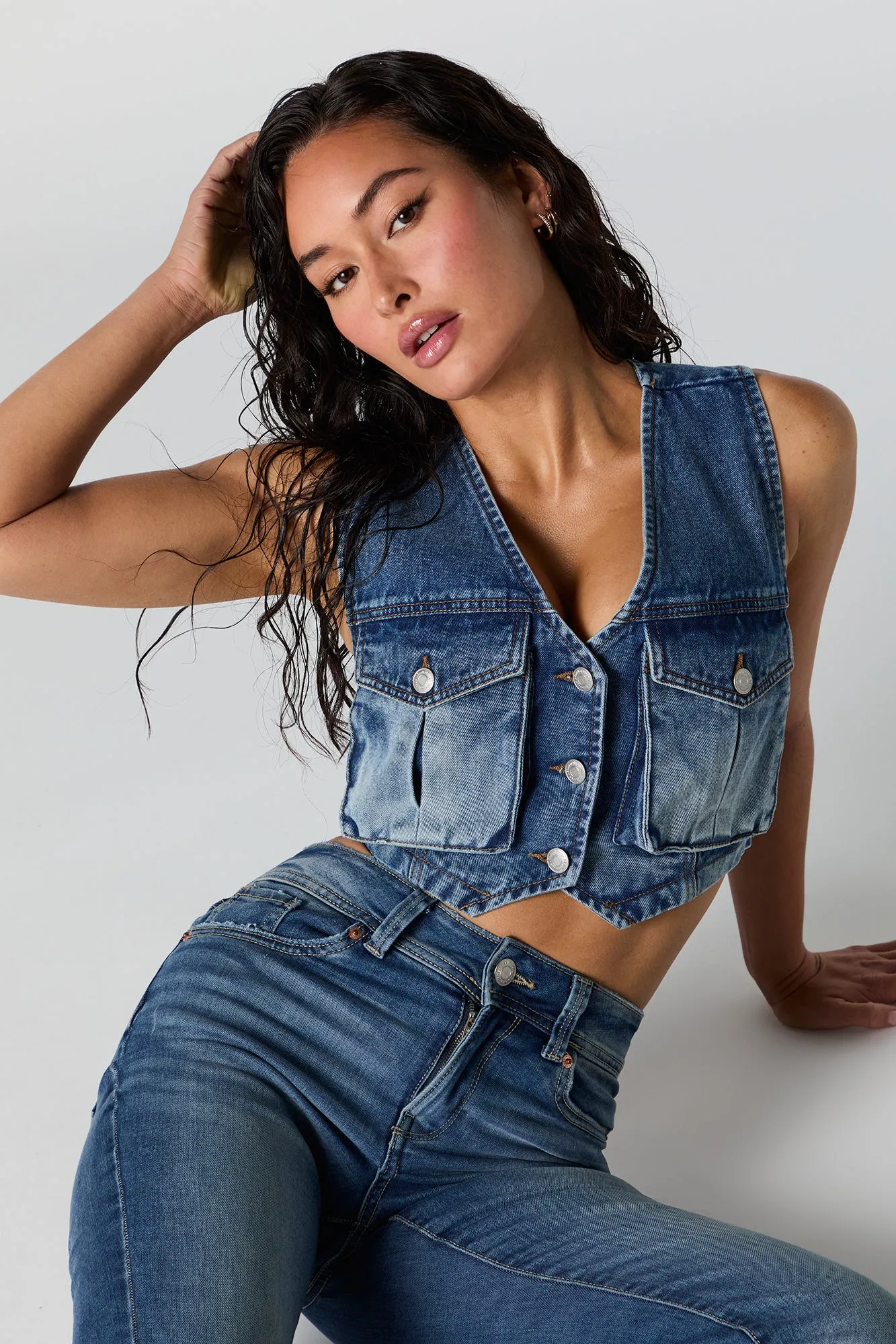 Denim Cargo Vest sold by Urban Planet