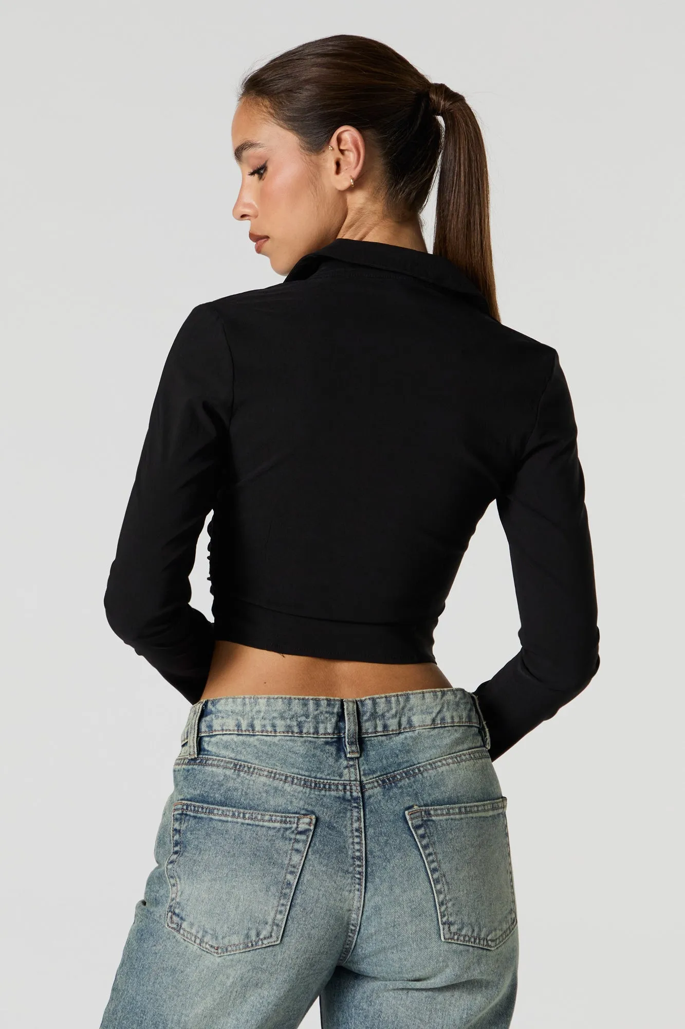 Zip-Up Collared Long Sleeve Crop Top sold by Urban Planet product image thumbnail 5