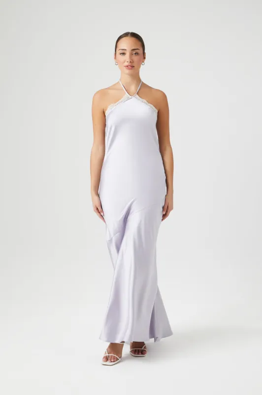 Robe maxi bain-de-soleil en satin avec liséré de dentelle sold by Urban Planet