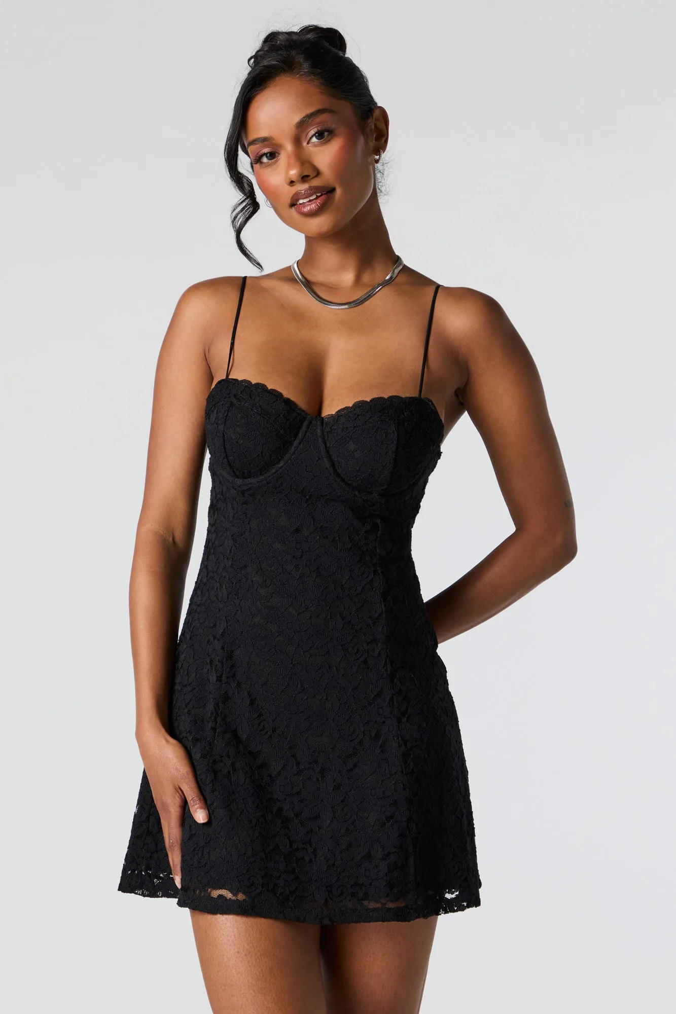 Floral Lace Bustier Mini Dress sold by Urban Planet