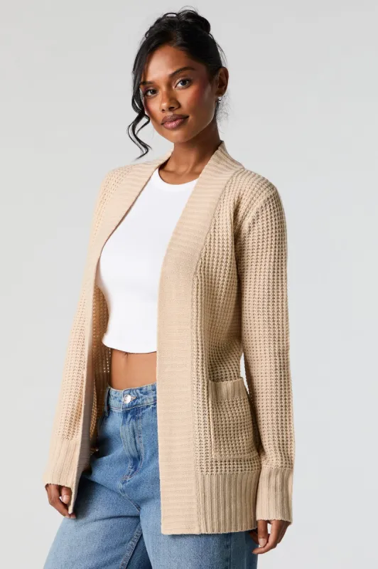Waffle Knit Open Front Cardigan sold by Urban Planet