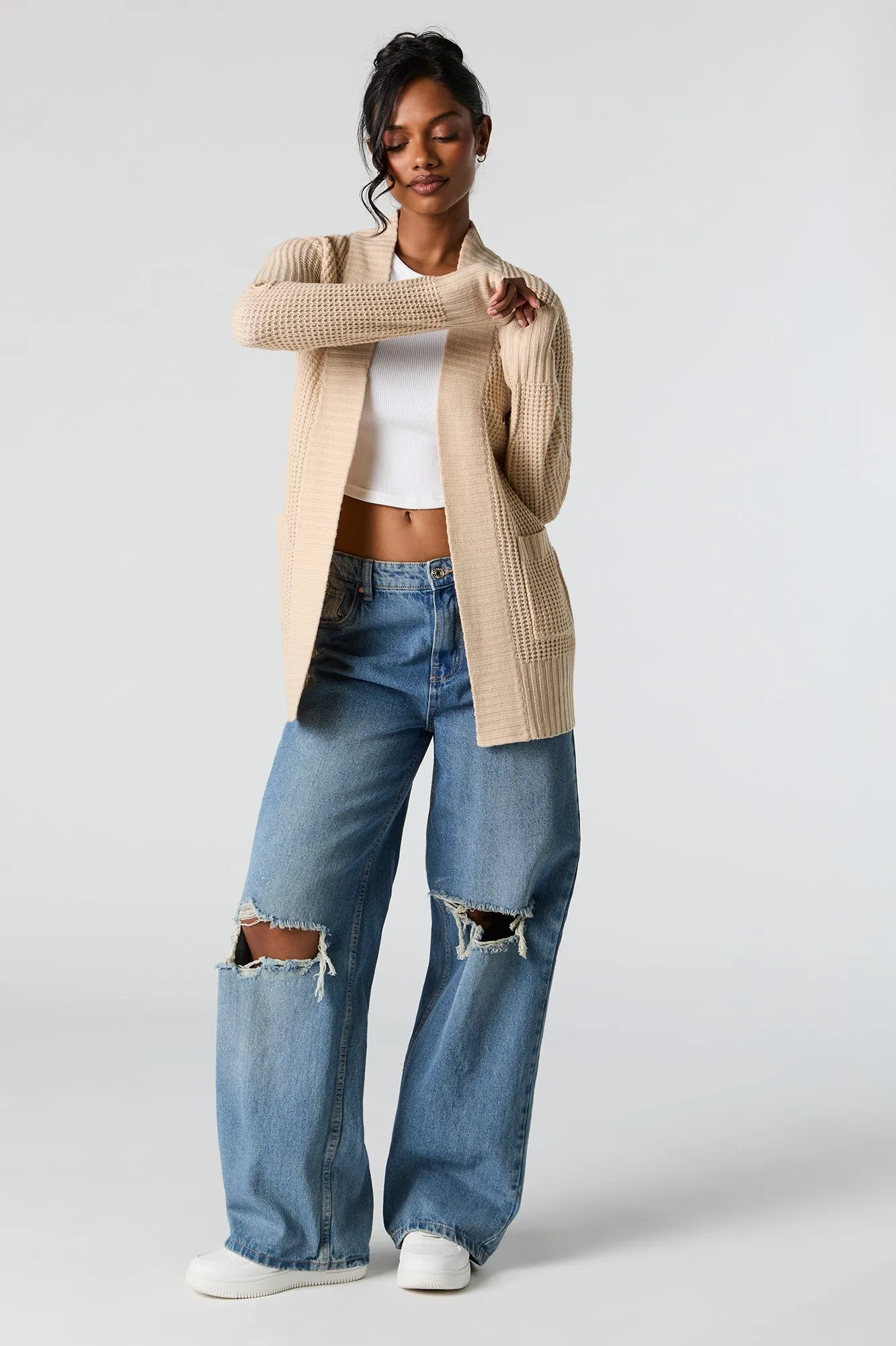 Waffle Knit Open Front Cardigan sold by Urban Planet product image thumbnail 3