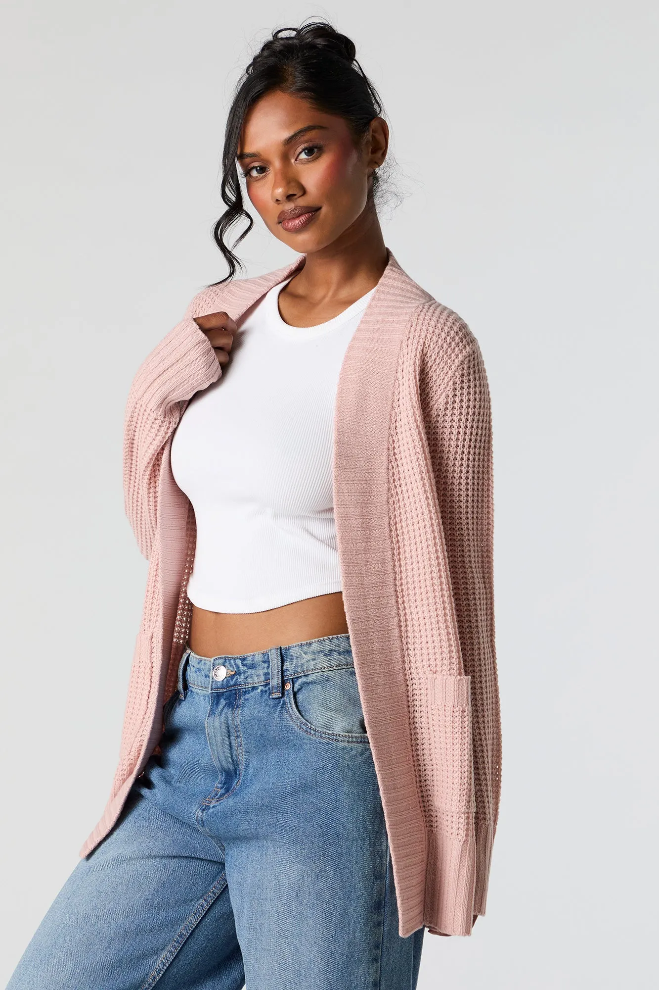 Waffle Knit Open Front Cardigan sold by Urban Planet product image thumbnail 4