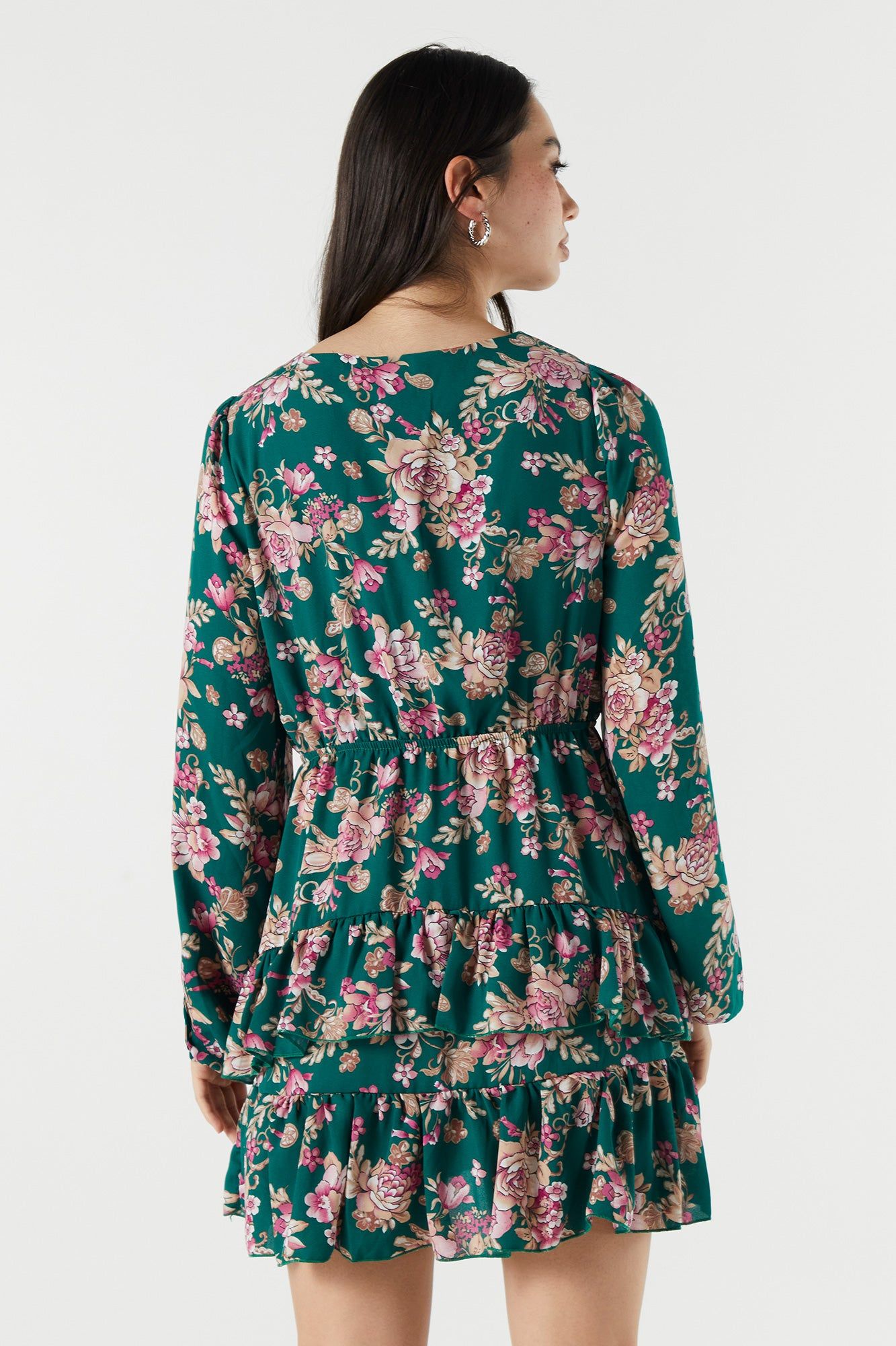 Floral Front Tie Long Sleeve Mini Dress sold by Urban Planet product image thumbnail 2