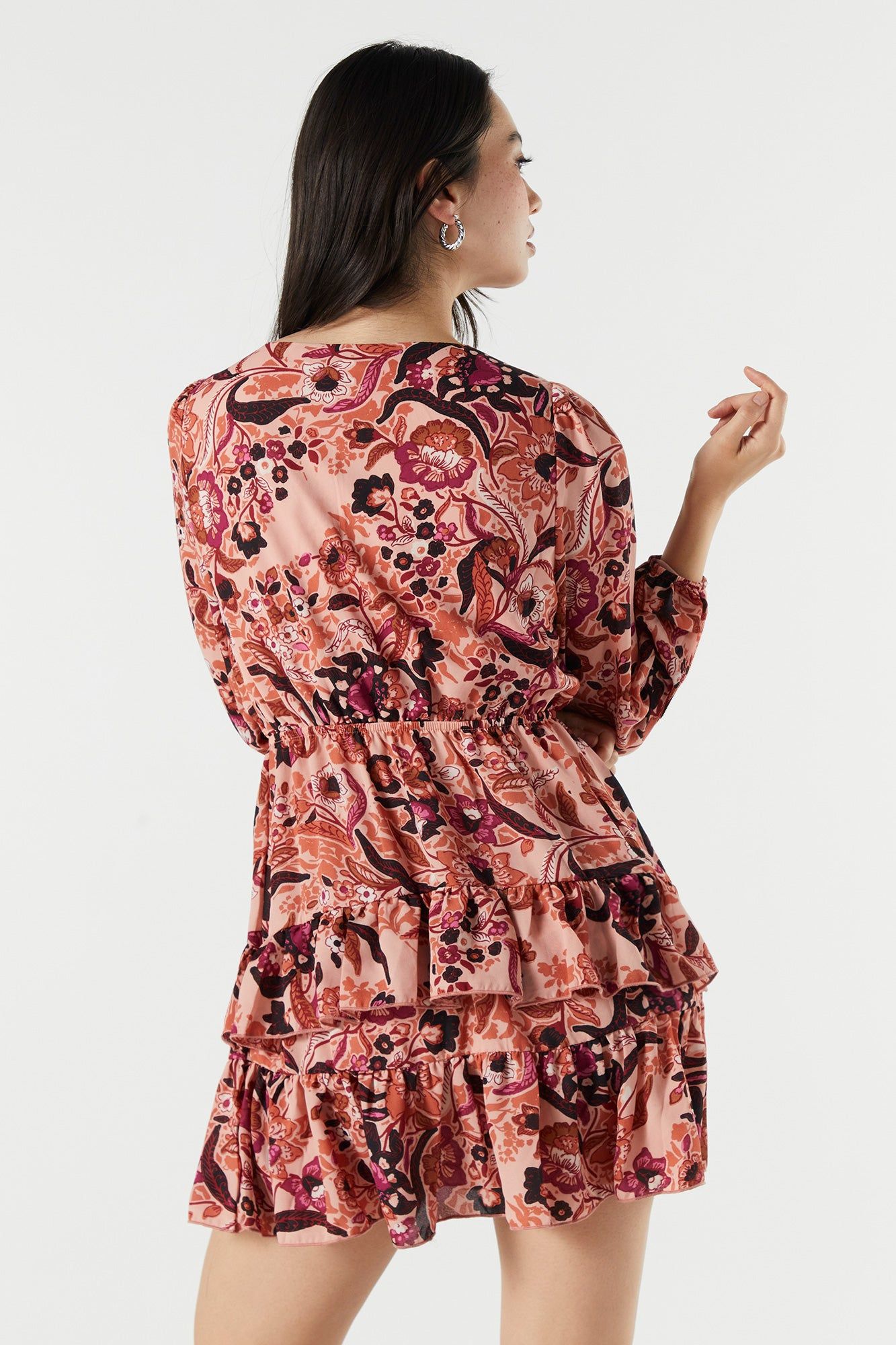 Floral Front Tie Long Sleeve Mini Dress sold by Urban Planet product image thumbnail 5