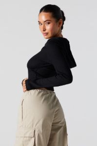 Ribbed Zip-Up Cropped Hoodie sold by Urban Planet
