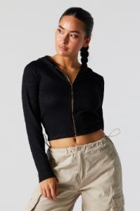 Ribbed Zip-Up Cropped Hoodie sold by Urban Planet