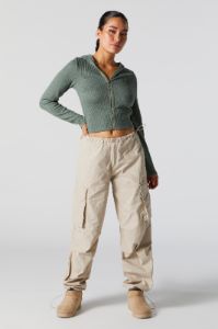 Ribbed Zip-Up Cropped Hoodie sold by Urban Planet