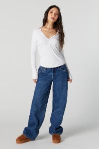 Henley V-Neck Long Sleeve Top sold by Urban Planet