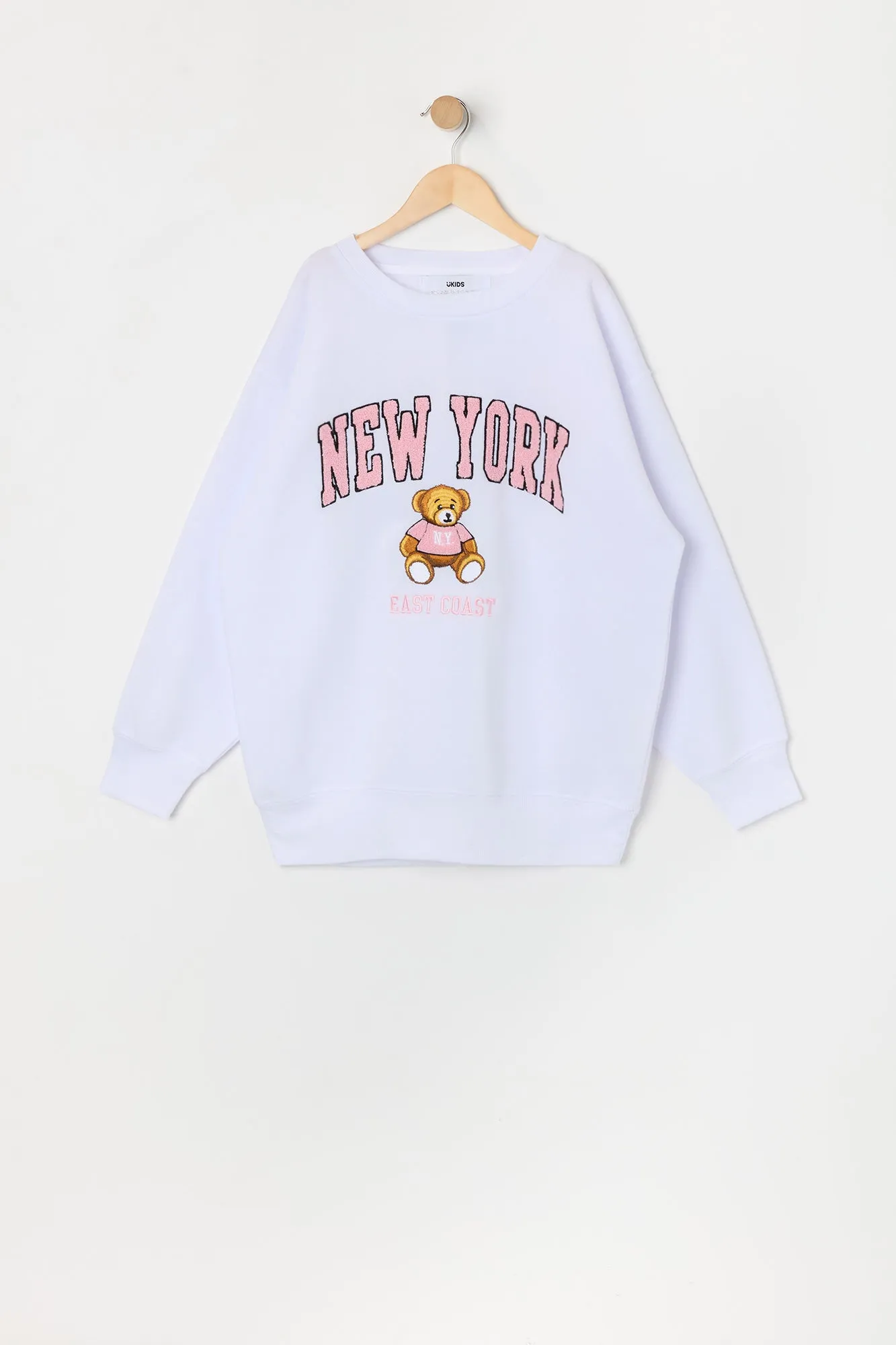 Girls Oversized NY Chenille Embroidered Fleece Sweatshirt sold by Urban Planet